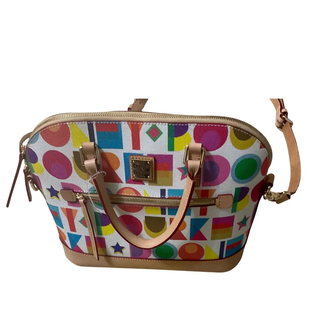Dooney & Bourke Geena Satchel Women White NEW Art Deco Multi Logo Pattern